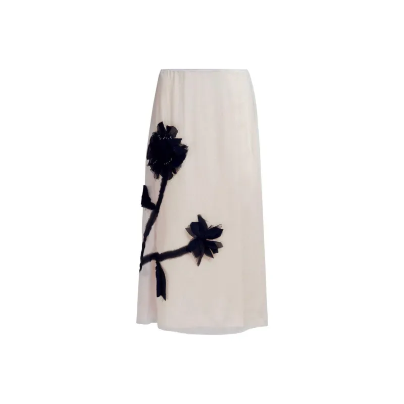 MARNI Floral appliqué Silk Midi Skirt-0