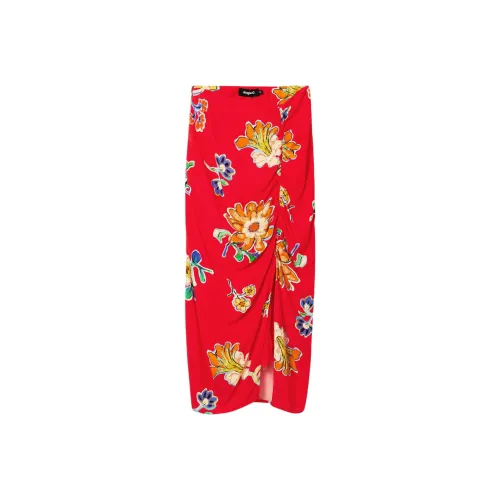 Desigual Gathered Midi Skirt Casual Long Skirt Women's Red