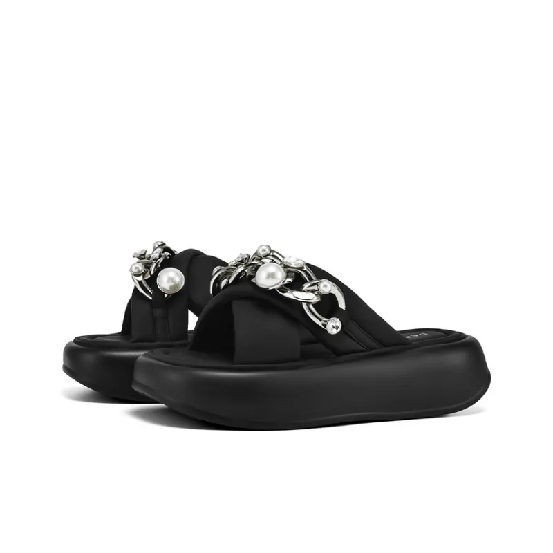 DAPHNE Leather Patchwork Quiet Slide Slippers Women's-2