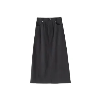 Hacikis Casual Long Skirts Women's Khaki Black Satin