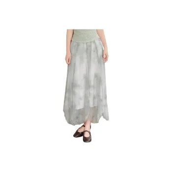 PZGE SS24 Casual Long Skirts Women's Watercolor Green