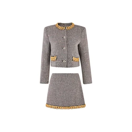 CHARM PICK Skirt Set Women's Black White Pattern Color