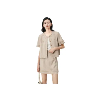Initial Language Skirt Set Women's Coffee Apricot Color