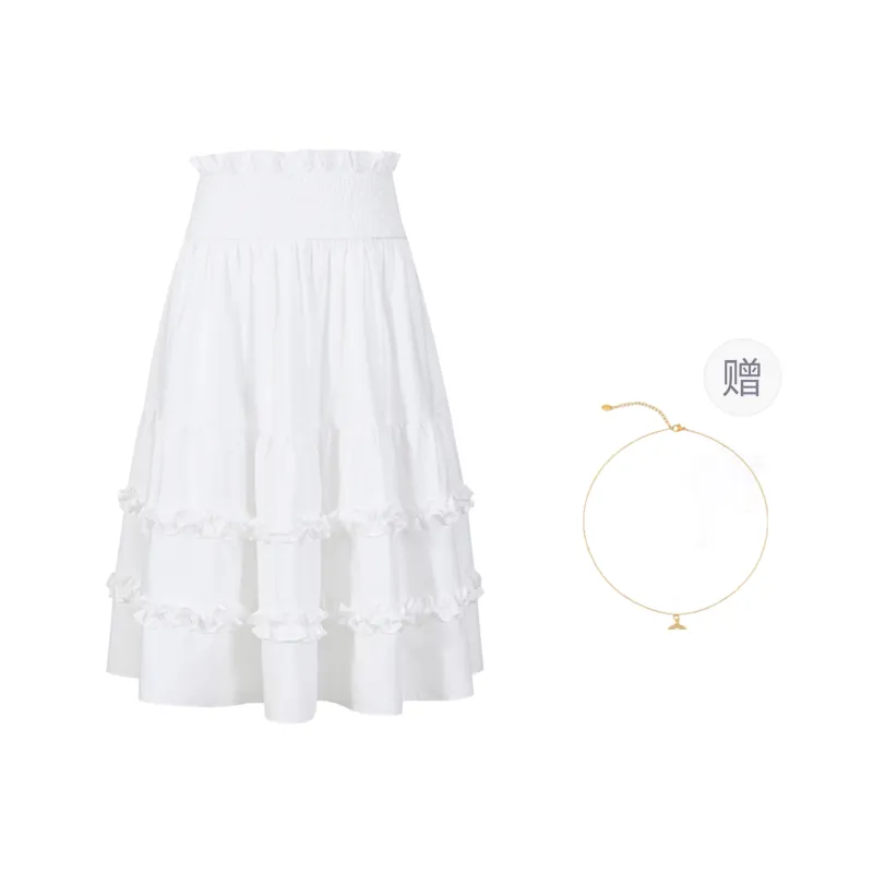 Three Quarters Casual Long Skirt Women's White-1