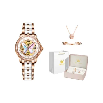 OLEVS Little Fortune Butterfly Collection Mechanical Movement Stainless Steel Watchband Watch Women's Watch White Dial