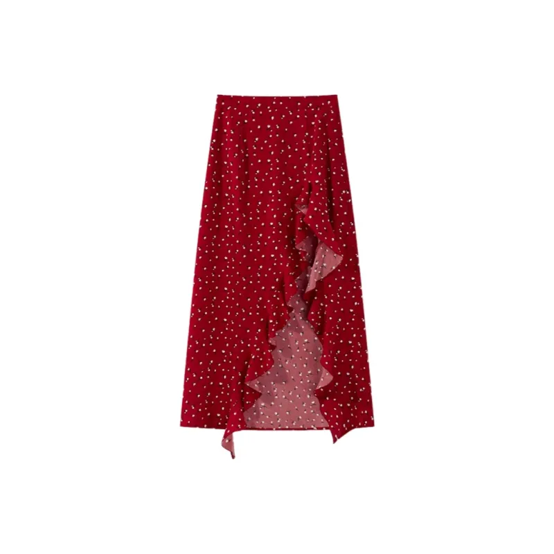QYPRF Casual Long Skirt Women's Red-0