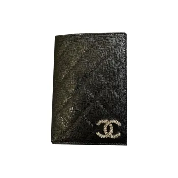 CHANEL Cow Leather Passport Holder, Wallet, Card Holder Women's Black