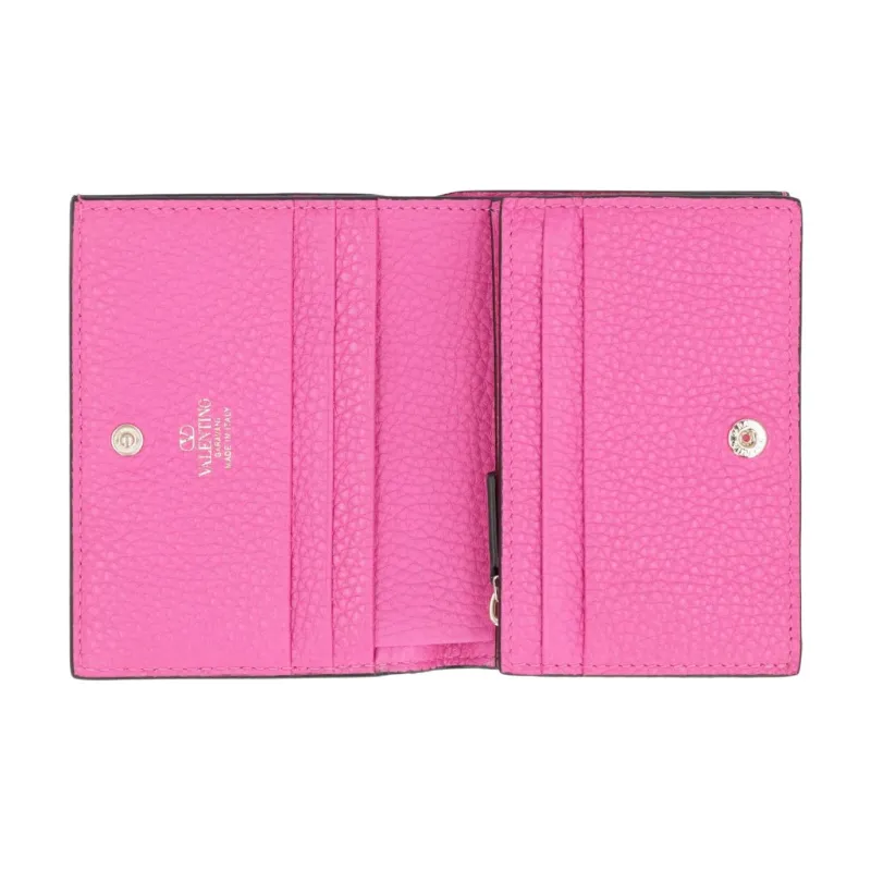 Valentino ROCKSTUD Calfskin Wallet Small Size Women's Pink-2