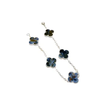 Van Cleef & Arpels Alhambra Four Leaf Lucky Series Pietersite Bracelets Women's Silver/Blue
