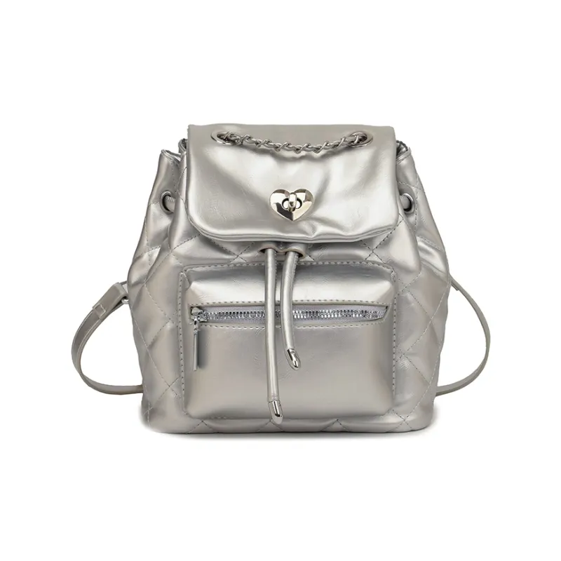 Single Warehouse PU Backpack Regular Women's White/Silver/Black-6