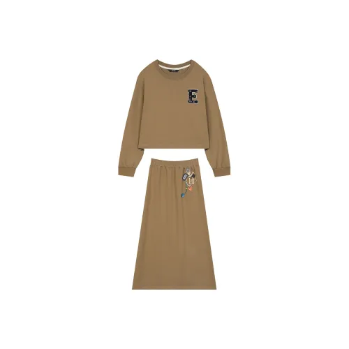 ELF SACK Vintage Letter Sweatshirt Print Skirt 2 Pcs Set Women's