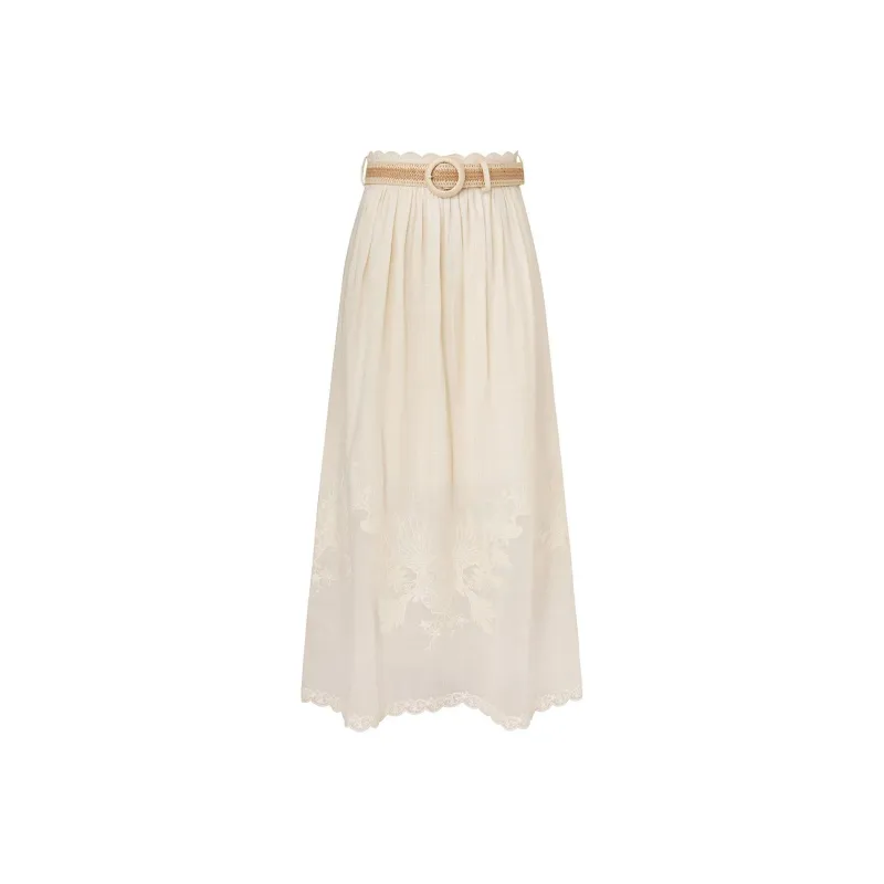 Zimmermann Embroidered Linen Maxi Skirt-0