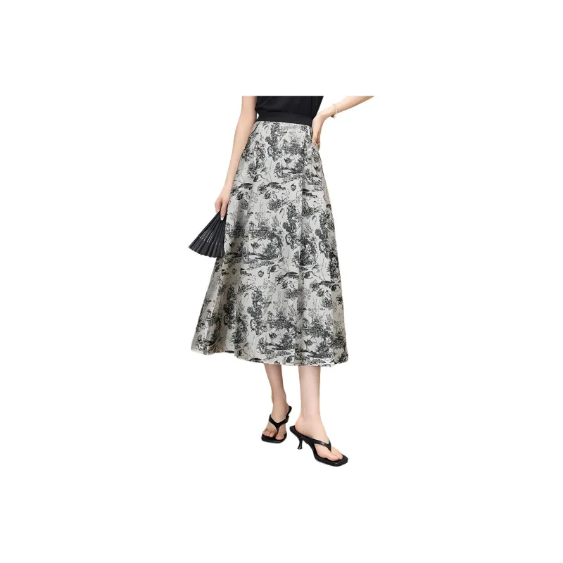 【dme】 Casual Long Skirt Women's Black & White-0