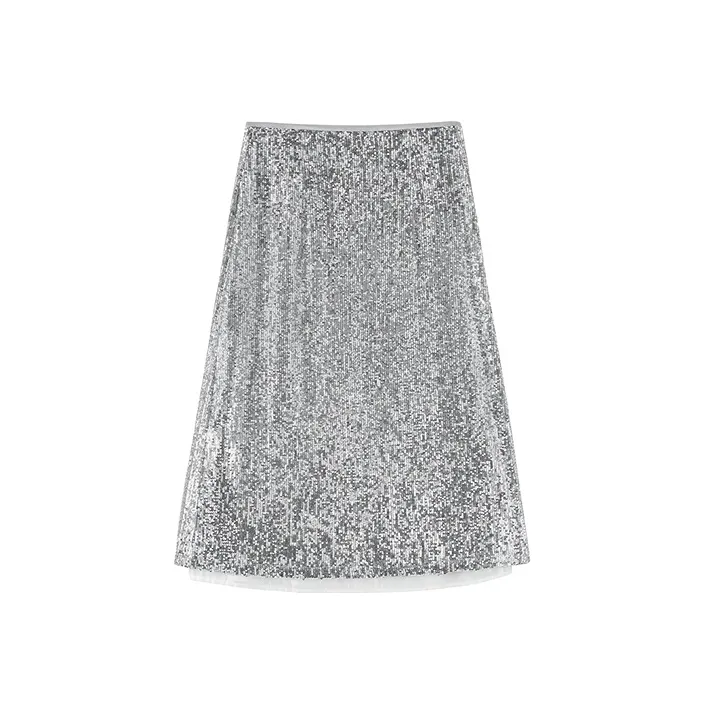 PEACEBIRD Casual Long Skirts Women's Silver-0