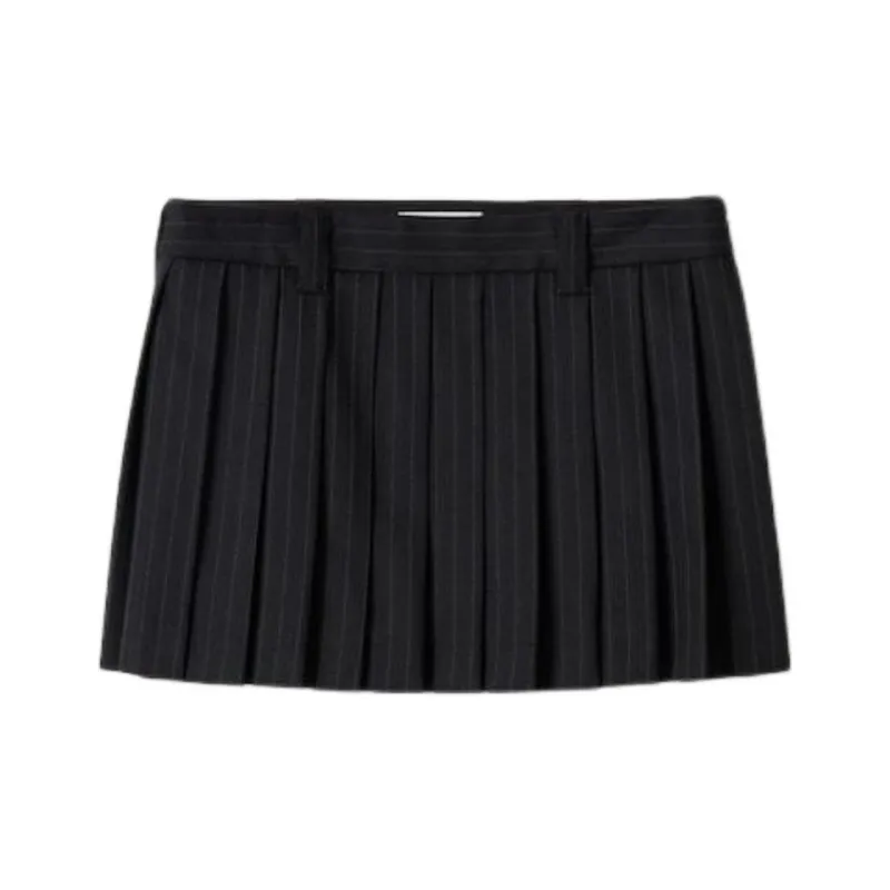 MIU MIU Pleated Pinstripe Mini Skirt Black-0