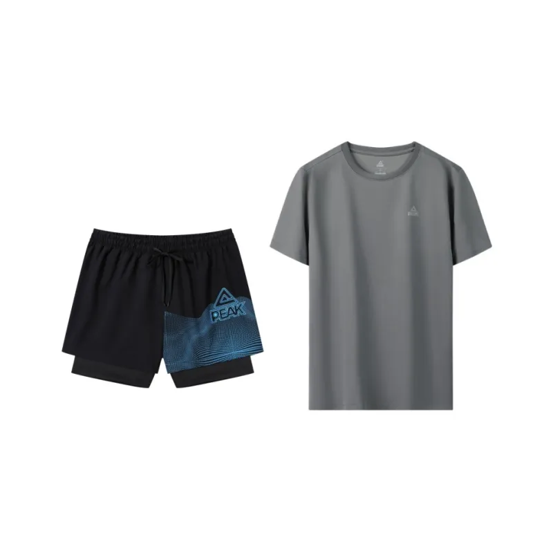 PEAK Casual Sportswear Unisex White Short Sleeved+Black Blue Shorts-4