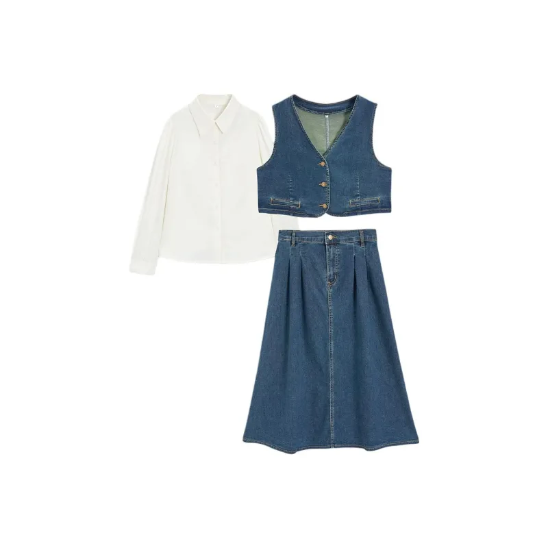 Love To Serve Skirt Set Women's Denim Blue-0