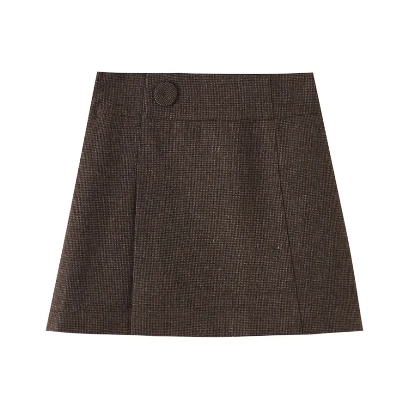 SHUIYUNJIAN Casual Short Skirts Women's Dark Coffee Plaid-0