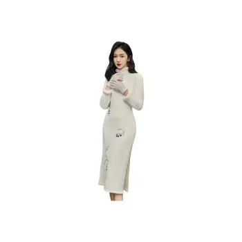 Red Colored Clothes Cheongsam Women's White