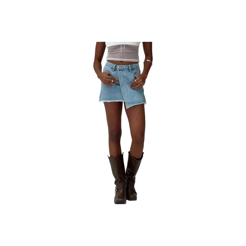 PRINCESS POLLY BARBUTO DENIM WRAP MINI SKIRT Denim Short Skirts Women's Light Wash-0