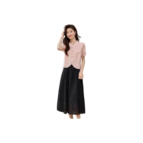 SLLSKY Skirt Set Women's Pastel Pink