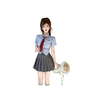 DGMZ Uniforms Women's Blue Top With Gray Skirt Clothing Set