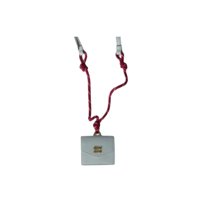 MIU MIU Leather Earphone Case Women's Light Blue & Burgundy-2