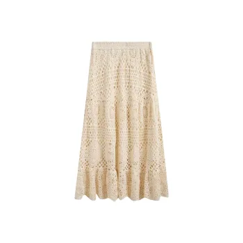ZIHAN Casual Long Skirts Women's Beige Gold