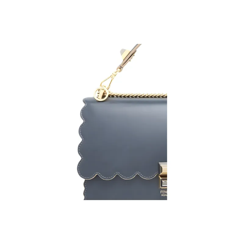 FENDI Kan I Leather Shoulder Bag, Crossbody Bag, Handbag Women's Blue-2
