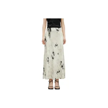 Hopeshow Casual Long Skirt Women's Beige With Black Floral