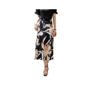 Hang Yi Court SS24 Casual Long Skirt Women's Black With Pink Floral