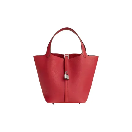 HERMES Picotin Lock Clemence Leather Basket Bag Handbag Bucket Bag Women's 5E Vermillon Vermilion