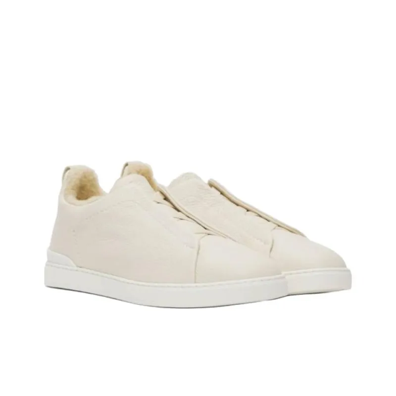 Zegna Triple Stitch Low Top Skateboard Shoes Men's Beige-2