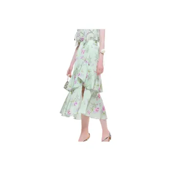 COCOON Garden Resort Premium Hem Slit Design Vintage Ruffles Casual Long Skirt Women's Jacquard