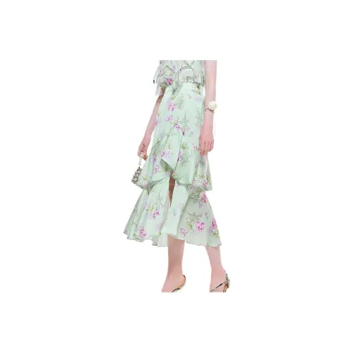 COCOON Garden Resort Premium Hem Slit Design Vintage Ruffles Casual Long Skirt Women's Jacquard
