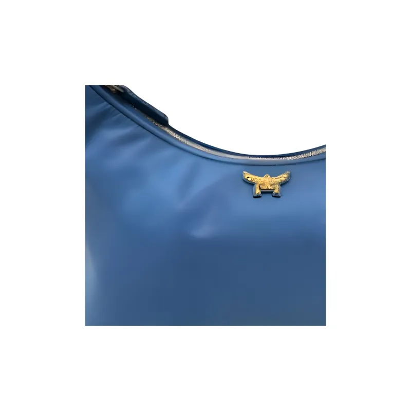 MCM Aren Embossed Leather Hobo Bag, Crossbody Bag, Shoulder Bag Trumpets Women's Blue-2