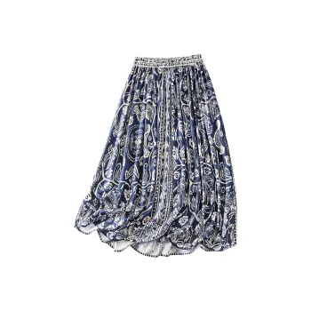 Cypress House Casual Long Skirts Women's Navy Blue Pattern