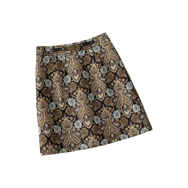 Cypress House Casual Short Skirts Women's Black Yellow Pattern-0