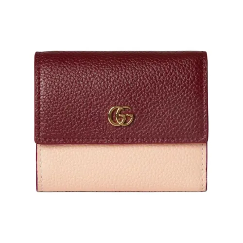 GUCCI GG Marmont Leather Wallet Mini Women's Red & Pink