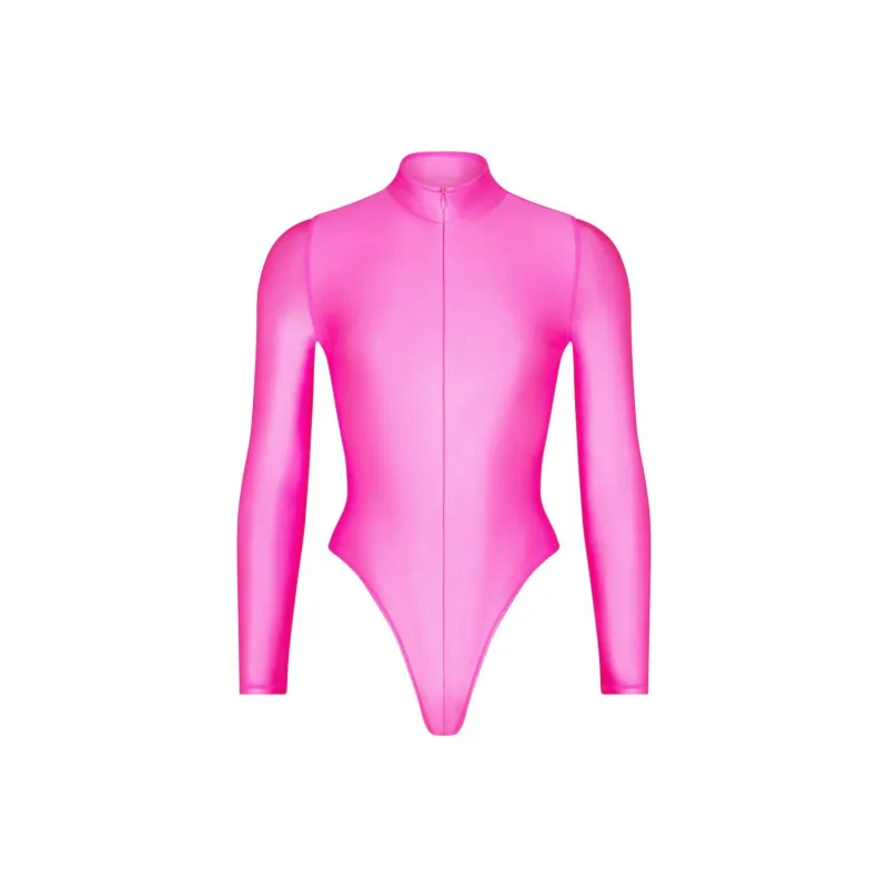 SKIMS SHINE SWIM ZIP FRONT LONG SLEEVE ONE PIECE One-piece Swimsuit Women's Taffy/Toffee-0