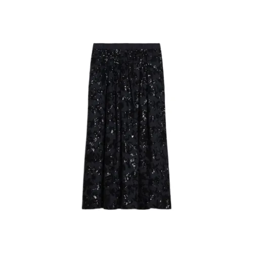 WEEKEND MaxMara Nome Collection Wide Cotton Skirt With Sequins Casual Long Skirts Women's Marine Blue