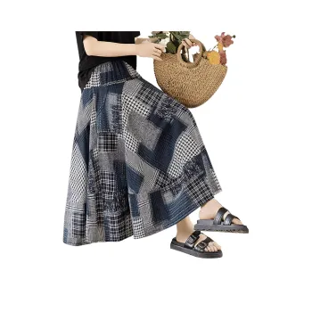 Cypress House Casual Long Skirt Women's Black White Blue Plaid