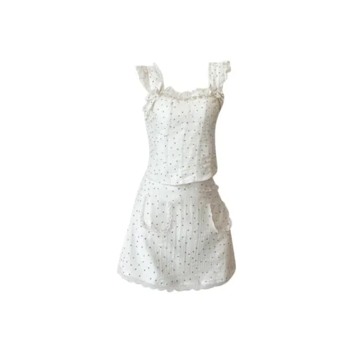 COVT Skirt Set Women's White Polka Dot