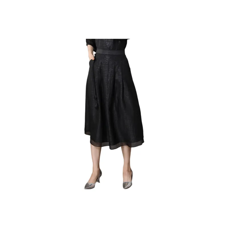 Yi Mengyuan Silk Casual Long Skirt Women's Black-0