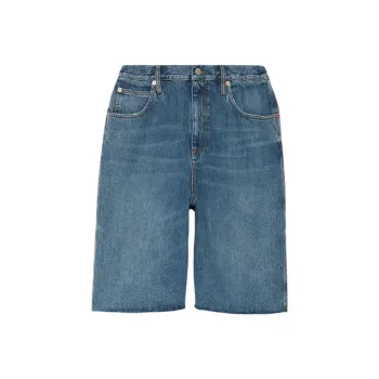 GUCCI Organic Denim Shorts With Crystal G 'Petroleum Blue'
