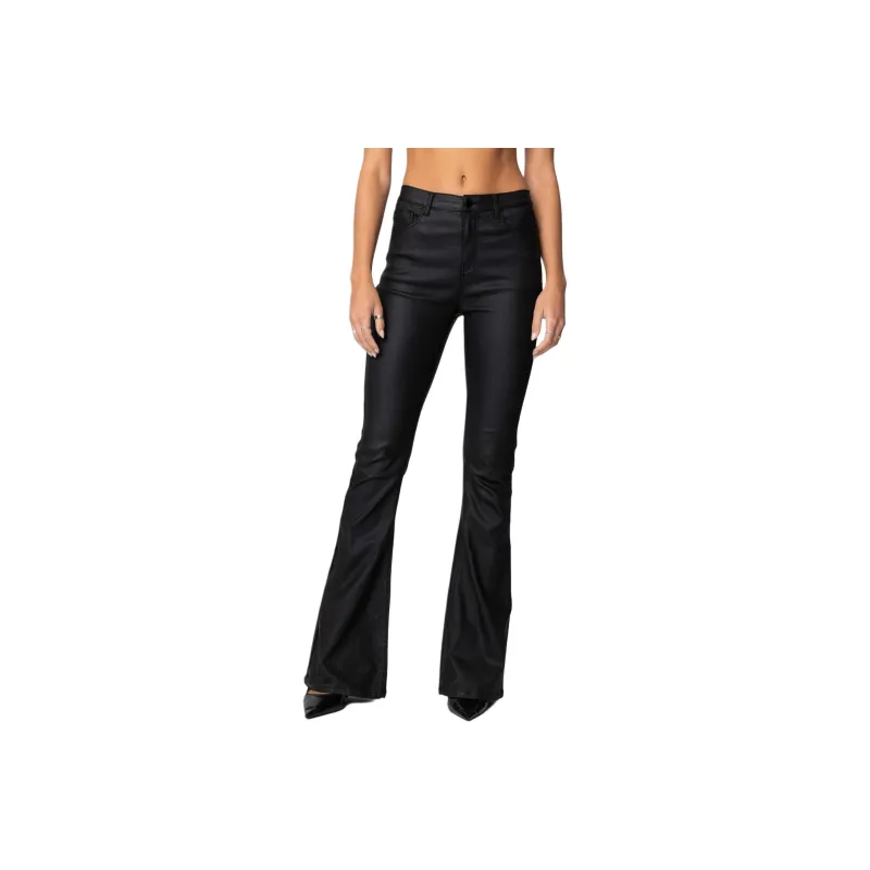 Edikted Luna Faux Leather Flare Jeans Women's-0