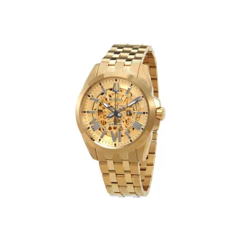 BULOVA Sutton Collection Wrist Watch Automatic Mechanical Movement Stainless Steel Strap 43mm Gold Dial Men's Watches