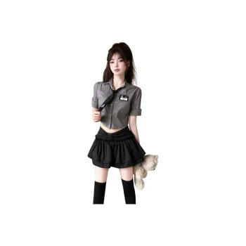 DGMZ Uniforms Women's Gray Top With Black Skirt Clothing Set