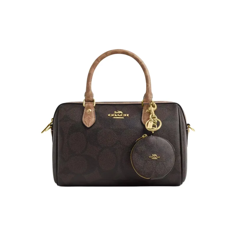 COACH Coated Canvas With Leather Wallet Mini Women's Walnut Wood & Black-1