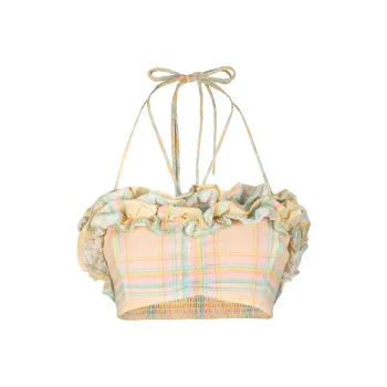 Selkie Collection SS24 Bikini Women's Banana Yellow Base With Straight Stripe Plaid Print